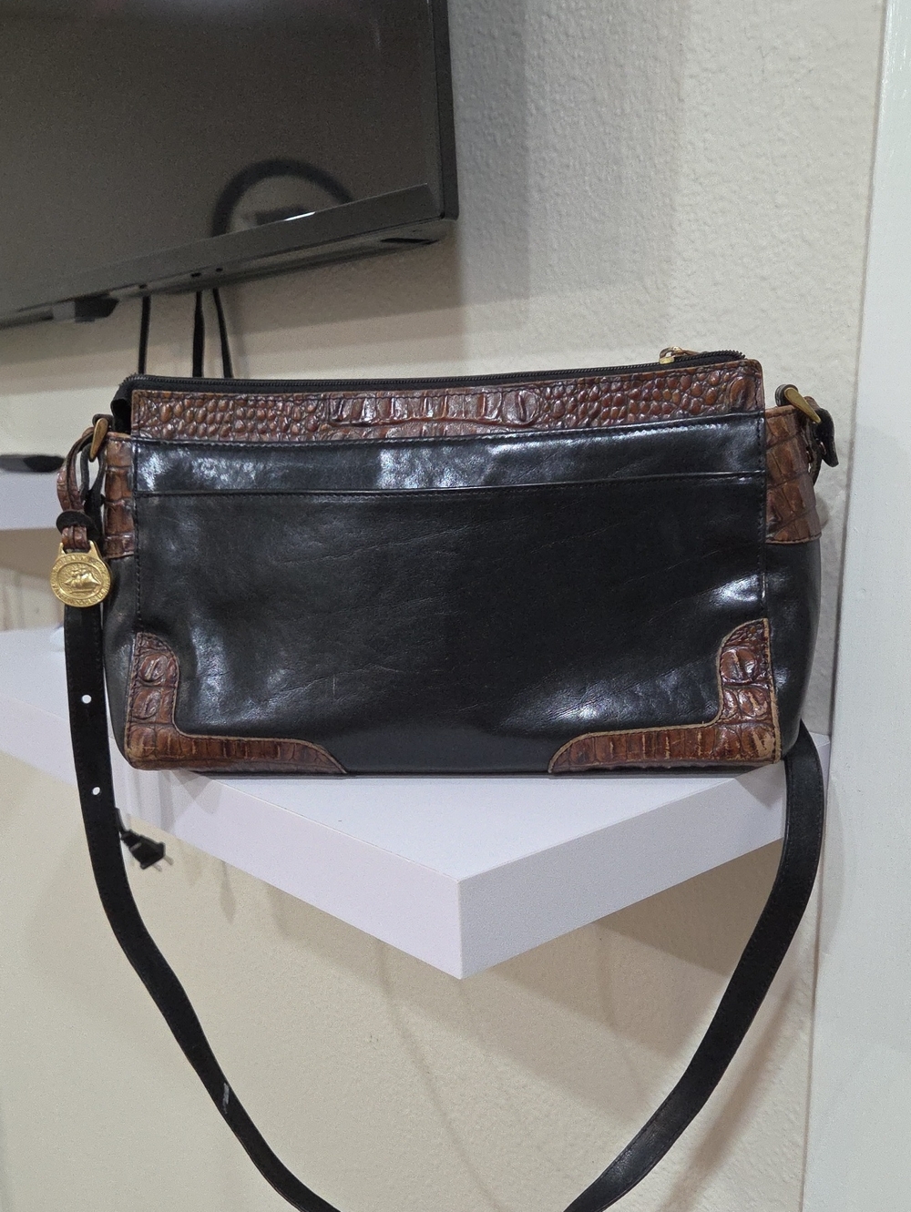 Brahmin Black and Brown Leather Crossbody Bag